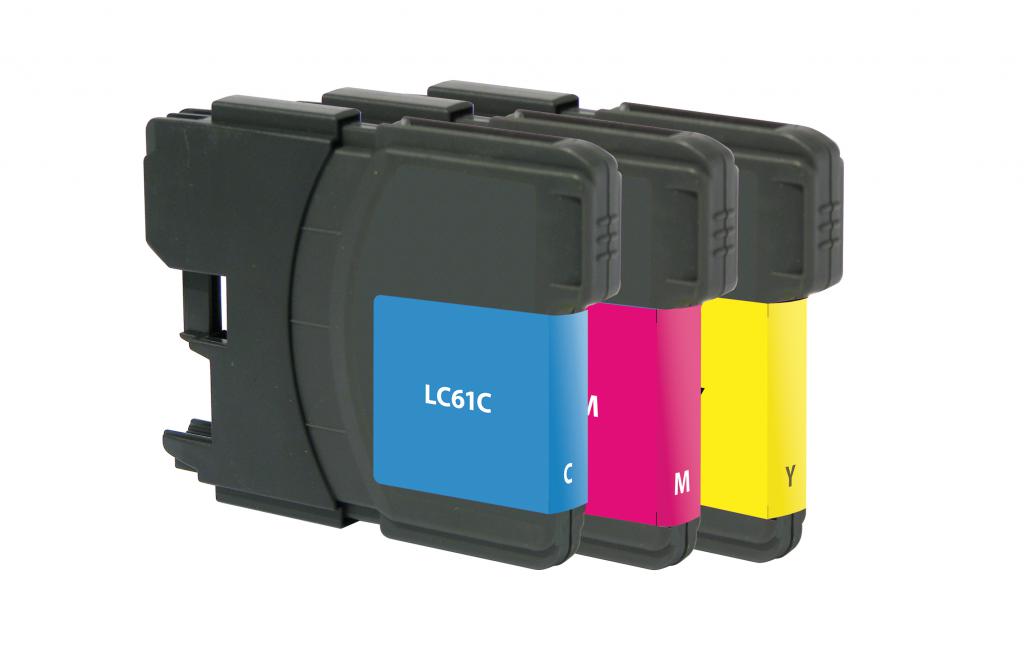 Cyan, Magenta, Yellow Ink Cartridges for Brother LC61, 3-Pack