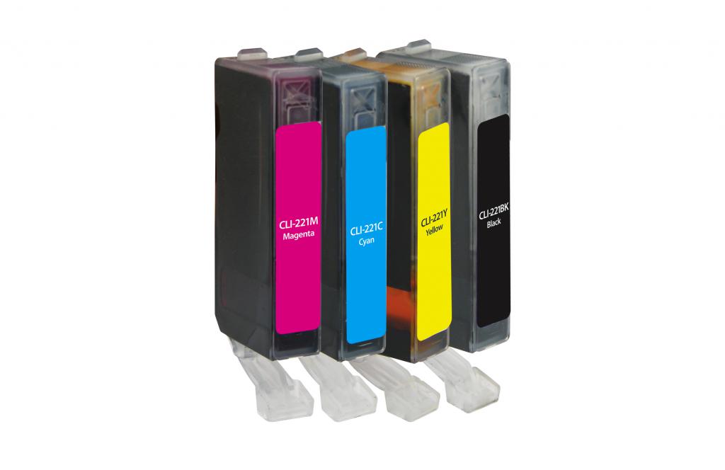 Black, Cyan, Magenta, Yellow Ink Cartridges for Canon CLI-221 4-Pack