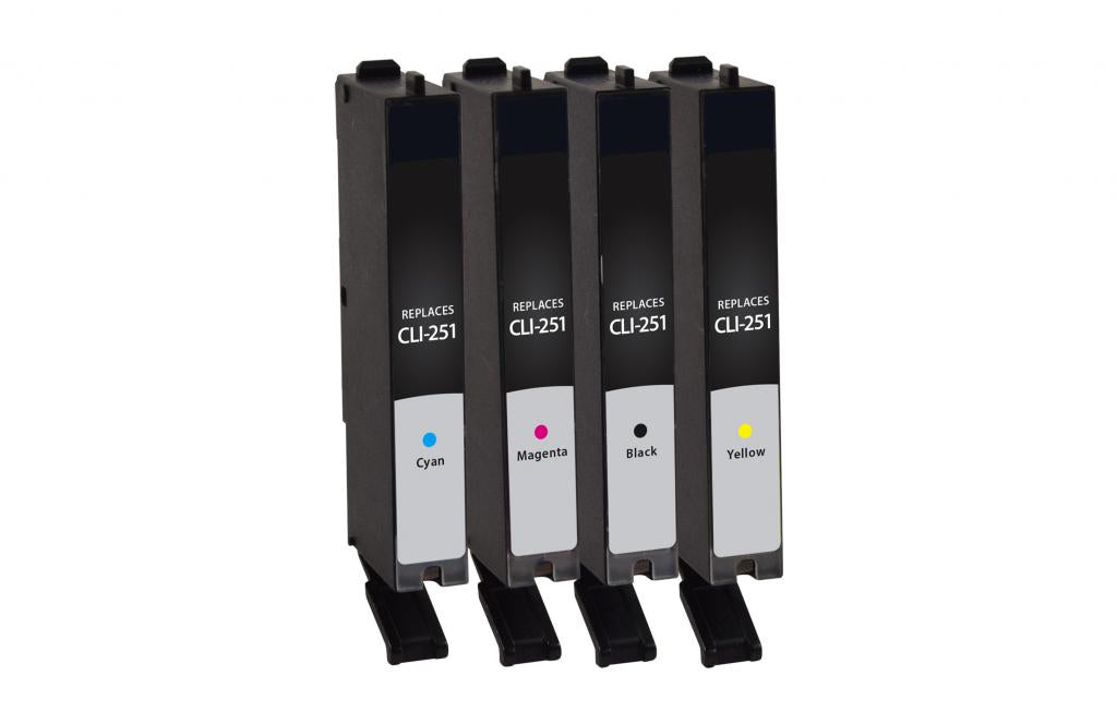 Black, Cyan, Magenta, Yellow Ink Cartridges for Canon CLI-251 4-Pack